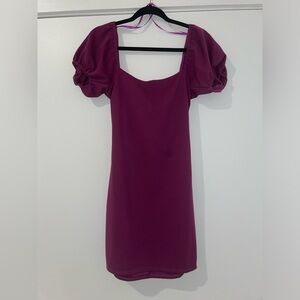 Windsor Oh-So-Sweet Puff Sleeve Mini Dress in Plum Purple